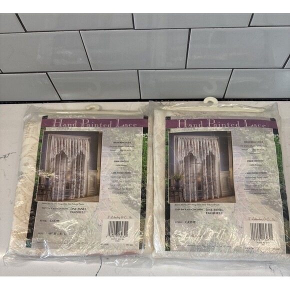 S. Lichtenberg Hand Painted Lace 2 Panels Eggshell 40"w x 84"L Cathy Polyester - Picture 1 of 16